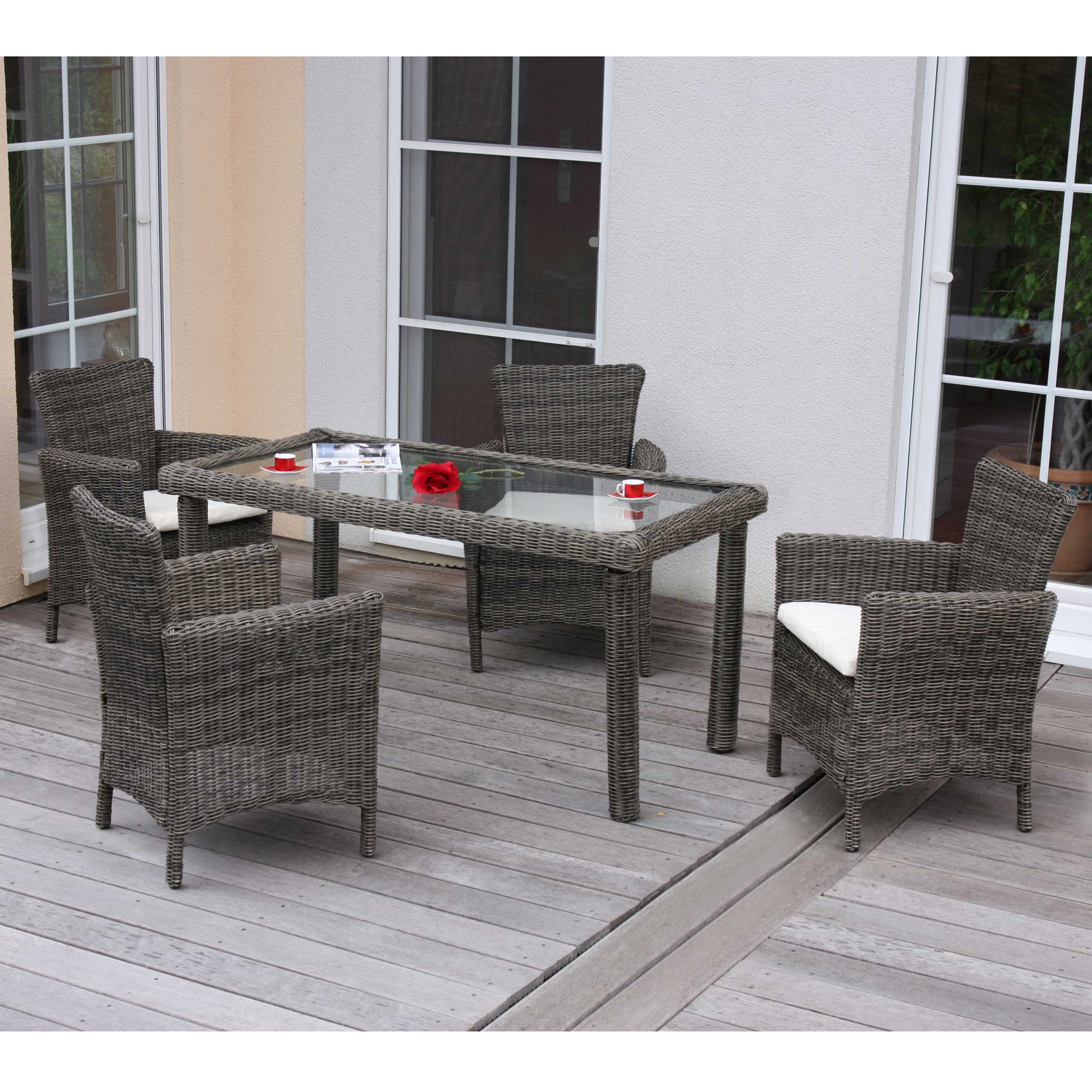 Luxus poly rattan garten garnitur esszimmer set romv, 4 sessel ... Luxus esszimmer stühle