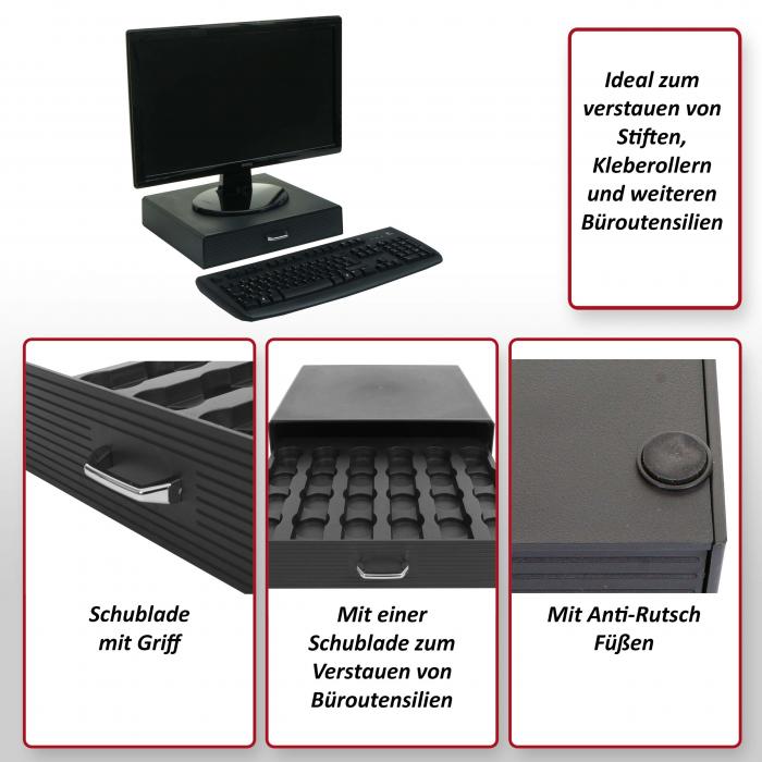 Monitorerhöhung HWC-L98, Monitorständer Bildschirmerhöhung Aufbewahrungsbox  mit Schublade 7x34x31cm von Heute-Wohnen