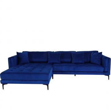 Sofa-Garnitur HWC-M27, Couch Ecksofa L-Form, Liegeflche links/rechts, Massiv-Holz 293cm ~ Samt dunkelblau