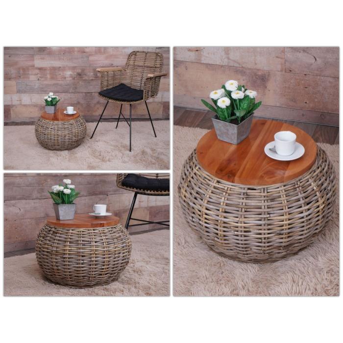 Beistelltisch HWC-M30, Rattantisch Blumentisch Kaffeetisch Loungetisch  Holztisch, rund 33x49x49cm, Kubu Rattan natur von Heute-Wohnen