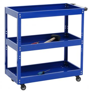 Werkzeugwagen HWC-M25, Rollwagen Werkstattwagen Transportwagen, Rollen Handgriff 3 Ladeflchen, Stahl 73x73x36cm blau