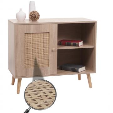 Kommode HWC-M39, Schrank Sideboard Highboard, Staufach, Kubu Rattan Holz Melamin, 67x80x38cm Eiche-Optik