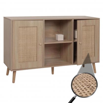 Sideboard HWC-M42, Schrank Kommode Highboard, Staufcher, Kubu Rattan Holz Melamin, Eiche-Optik