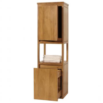 Teak-Hochschrank HWC-M71, Badschrank Badregal Badezimmer, hochwertiges B-Grade-Teak (Kernholz, 20-30 Jahre), 141x41x36cm