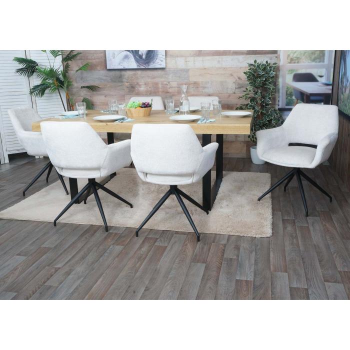 6er-Set Esszimmerstuhl HWC-M53, Küchenstuhl Stuhl mit Armlehne, drehbar  Auto-Position, Metall Stoff/Textil ~ creme-weiß von Heute-Wohnen