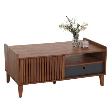 Couchtisch HWC-M48, Wohnzimmertisch Tisch Sofatisch, Mango-Massivholz 52x114x59cm ~ Walnuss-Optik, Schublade dunkelgrau