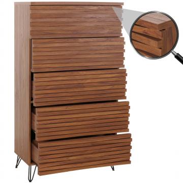 Kommode HWC-M49, Highboard Schrank, 3D-Design 5 Schubladen Massiv-Holz Mango Metall 145x80x44cm ~ Walnuss-Optik