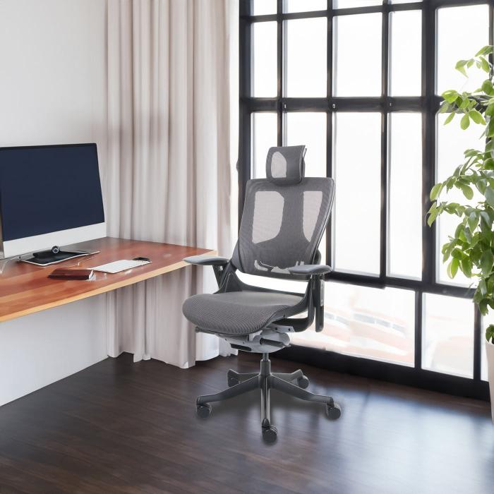 Bürostuhl MERRYFAIR Wau 2, Schreibtischstuhl Drehstuhl, Polster/Netz,  ergonomisch ~ schwarz-grau, Gestell schwarz von Heute-Wohnen