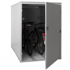 2er-Fahrradgarage HWC-L56c, Gertehaus Fahrradbox mit Ablage, abschliebar Metall 160x113x209cm ~ hellgrau