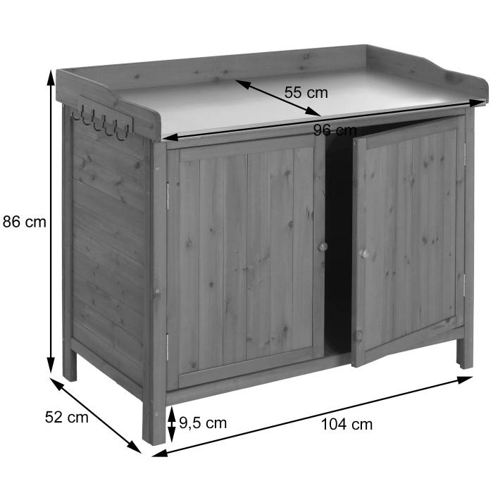 Gartenschrank mit Arbeitsplatte HWC-L69, Pflanztisch, Outdoor Tanne Holz FSC-zertifiziert 86x104x52cm ~ wei