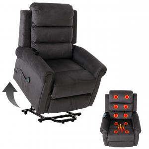 Fernsehsessel HWC-K63, Relaxsessel, Liegefunktion Aufstehhilfe Massage Heizfunktion, Stoff 220g/m Chenille ~ dunkelgrau