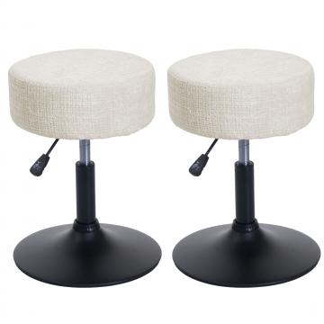 2er-Set Hocker HWC-C22, Sitzhocker, hhenverstellbar drehbar  37cm Stoff Chenille (465g/m) FSC ~ creme-wei