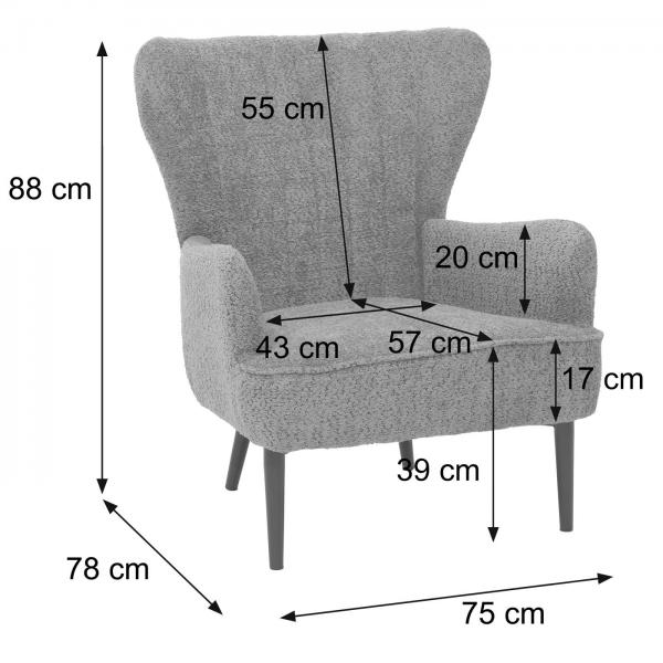 Lounge-Sessel HWC-K37, Cocktail-/Ohrensessel Polsterstuhl Retro Vintage Stoff Boucl (600g/m) ko-Tex ~ dunkelgrau