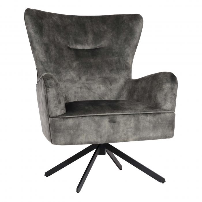 Lounge-Sessel HWC-L63, Cocktailsessel Polstersessel Relaxsessel, drehbar,  vintage Samt Metall ~ grau-grün von Heute-Wohnen