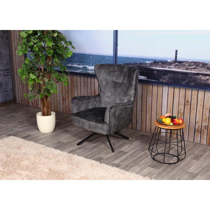Lounge-Sessel HWC-L63, Cocktailsessel Polstersessel Relaxsessel, drehbar,  vintage Samt Metall ~ grau-grün von Heute-Wohnen