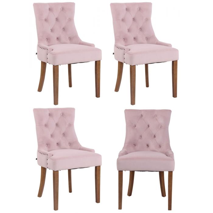 4er Set Esszimmerstühle HLO-CP29 Samt antik-hell ~ pink von Heute-Wohnen