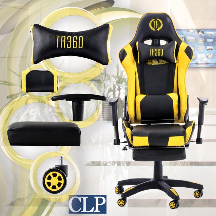 Racing Bürostuhl HLO-CP82 mit Fußablage ~ schwarz/gelb von Heute-Wohnen