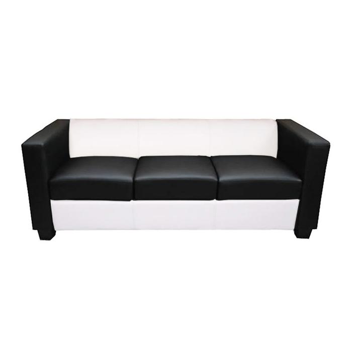 3er Sofa Couch Loungesofa Lille, Leder/Kunstleder schwarz/weiß von  Heute-Wohnen