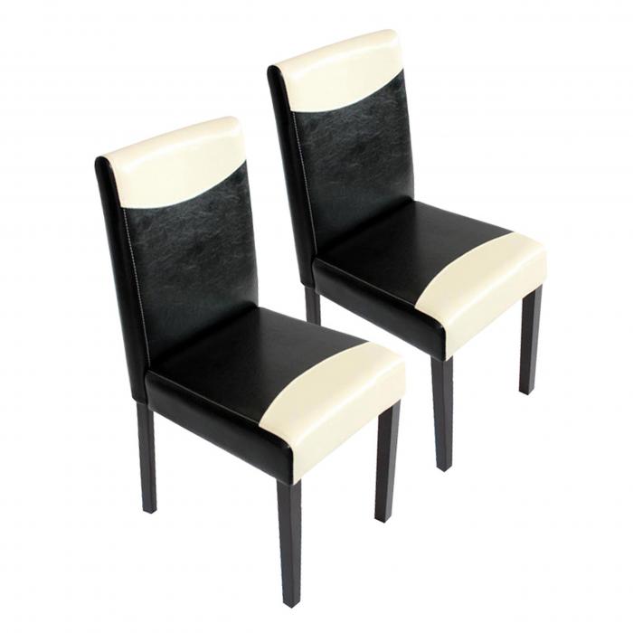 2er-Set Esszimmerstuhl Stuhl Küchenstuhl Littau ~ Kunstleder, schwarz-weiß,  dunkle Beine von Heute-Wohnen