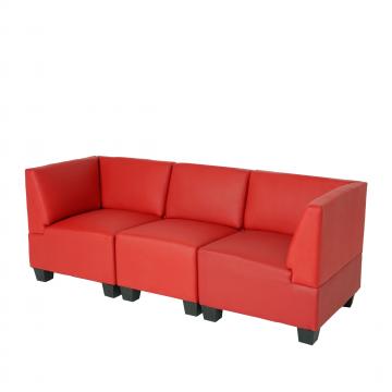 Modular 3-Sitzer Sofa Couch Lyon, Kunstleder ~ rot, hohe Armlehnen