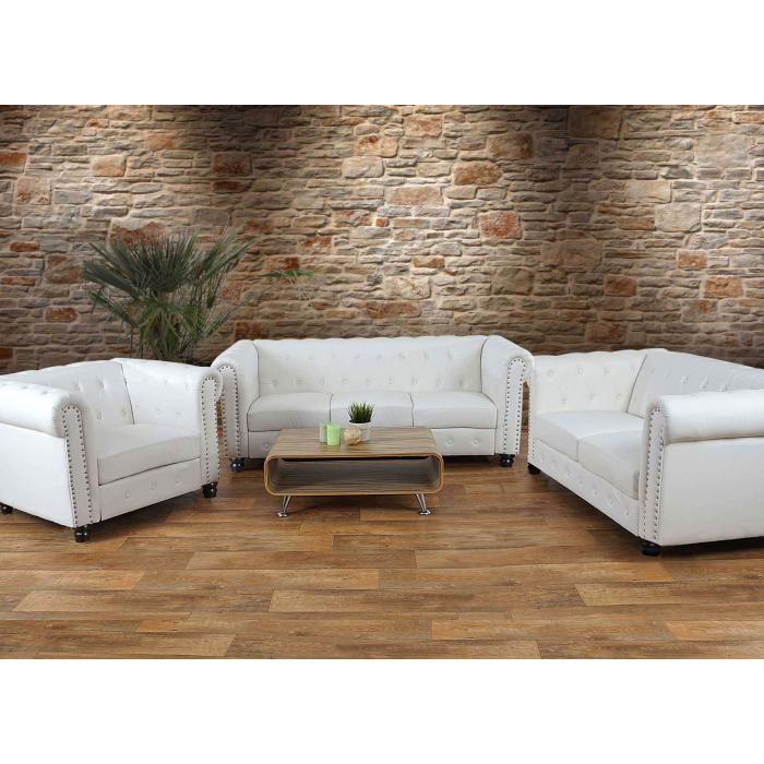 Luxus 2er Sofa Loungesofa Couch Chesterfield Kunstleder 160cm ~ runde Füße,  weiß von Heute-Wohnen