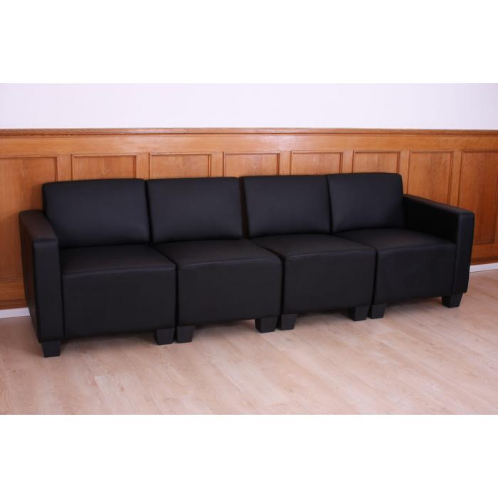Modular 4-Sitzer Sofa Couch Lyon, Kunstleder ~ schwarz von Heute-Wohnen
