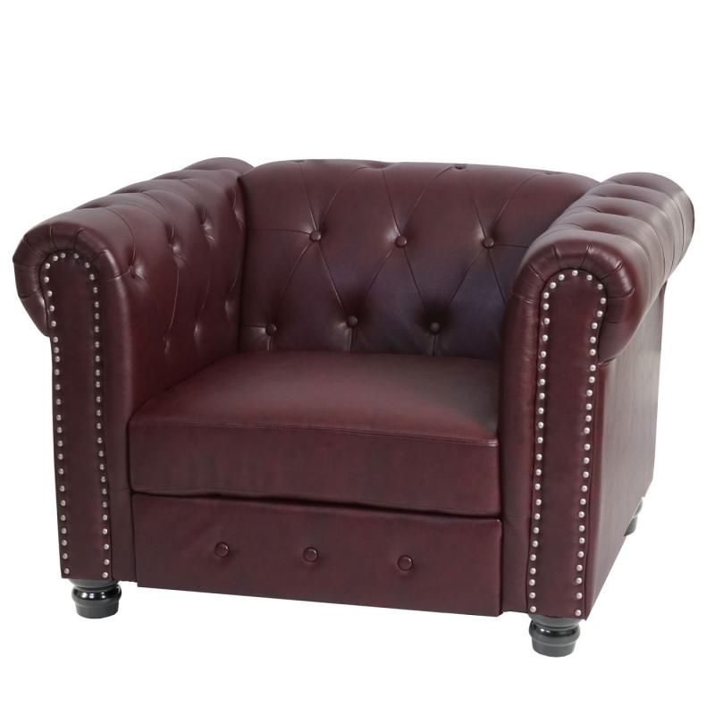 Luxus Sessel Loungesessel Relaxsessel Chesterfield Kunstleder ~ runde Fe, rot-braun