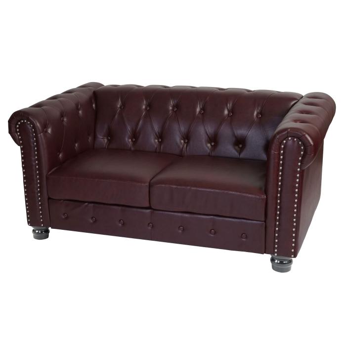 Luxus 2er Sofa Loungesofa Couch Chesterfield Kunstleder ~ runde Füße, rot- braun von Heute-Wohnen