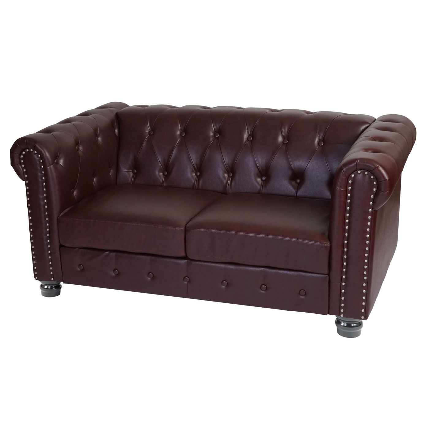 Luxus 2er Sofa Loungesofa Couch Chesterfield Kunstleder 160cm ~ runde Füße,  rot-braun von Heute-Wohnen