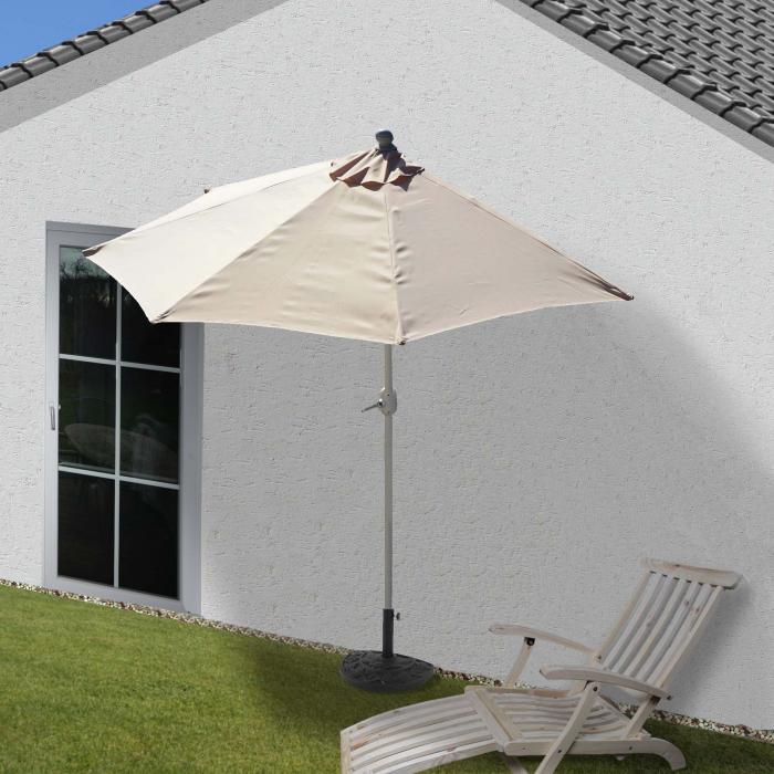 Sonnenschirm halbrund Parla, Halbschirm Balkonschirm, UV 50+ Polyester/Alu  3kg ~ 300cm creme mit Ständer von Heute-Wohnen
