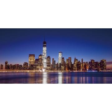 LED-Bild, Leinwandbild Leuchtbild Wandbild, Timer MVG-zertifiziert ~ 100x50cm One World Trade Center, flackernd