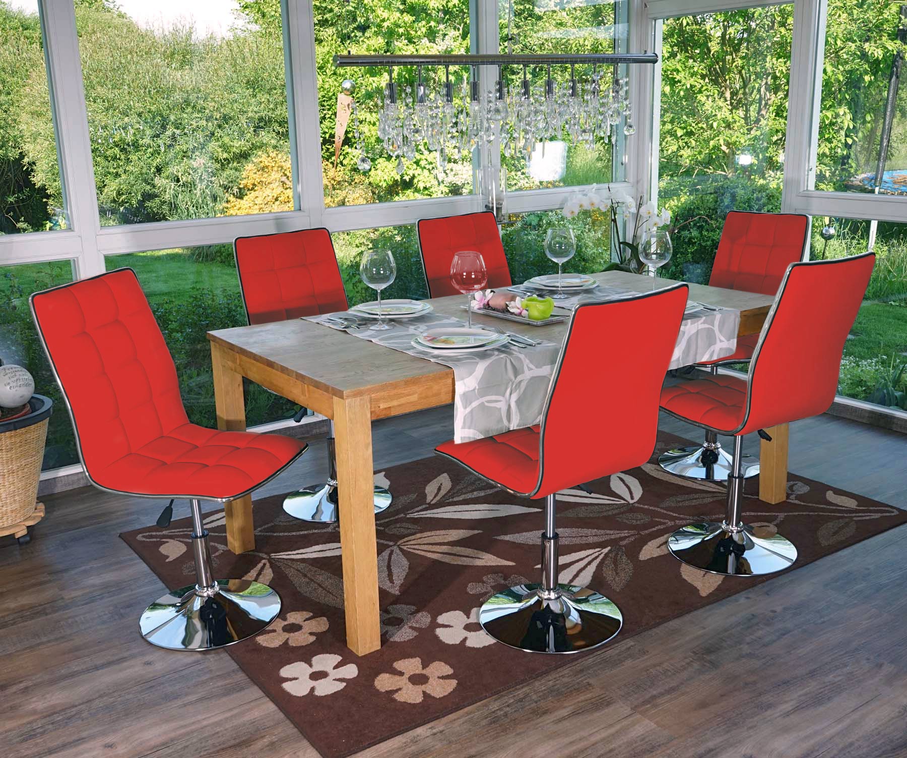 6er-Set Esszimmerstuhl HWC-C41, Stuhl Küchenstuhl, höhenverstellbar  drehbar, Kunstleder ~ rot von Heute-Wohnen