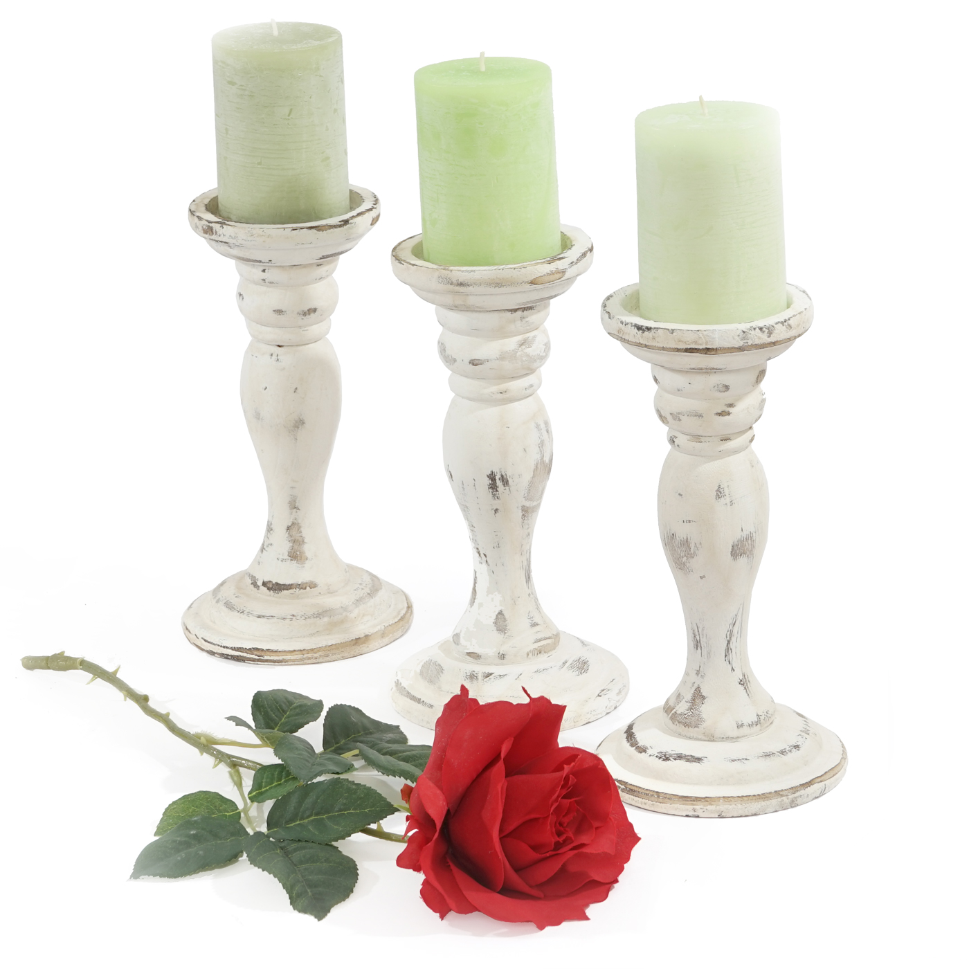 3er Set Kerzenständer T361, Kerzenhalter, Shabby-Look Vintage Höhe 24cm ~  weiß von Heute-Wohnen