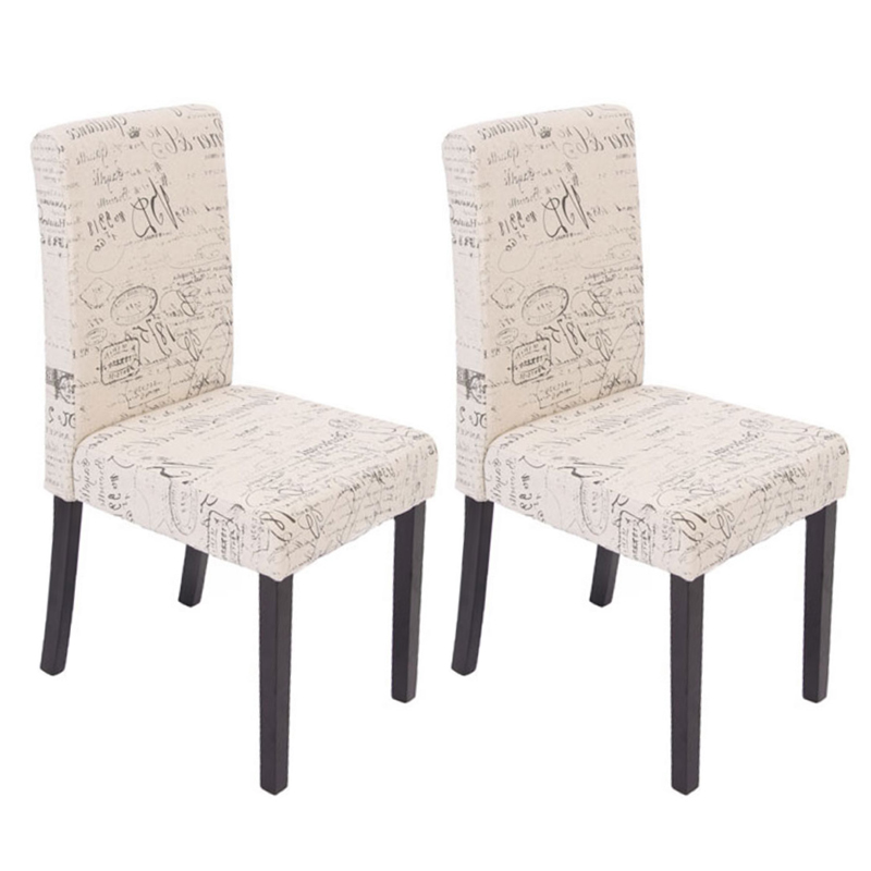 2x Esszimmerstuhl Stuhl Küchenstuhl Littau ~ Textil mit Schriftzug, creme,  dunkle Beine von Heute-Wohnen