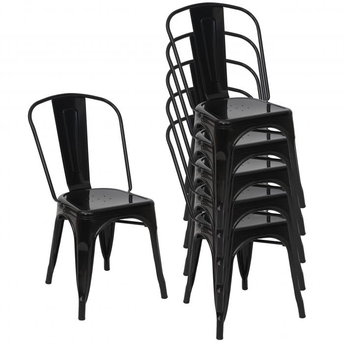 6er-Set Stuhl HWC-A73, Bistrostuhl Stapelstuhl, Metall Industriedesign  stapelbar ~ schwarz von Heute-Wohnen