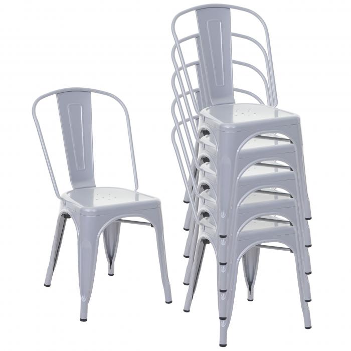 6er-Set Stuhl HWC-A73, Bistrostuhl Stapelstuhl, Metall Industriedesign  stapelbar ~ grau von Heute-Wohnen