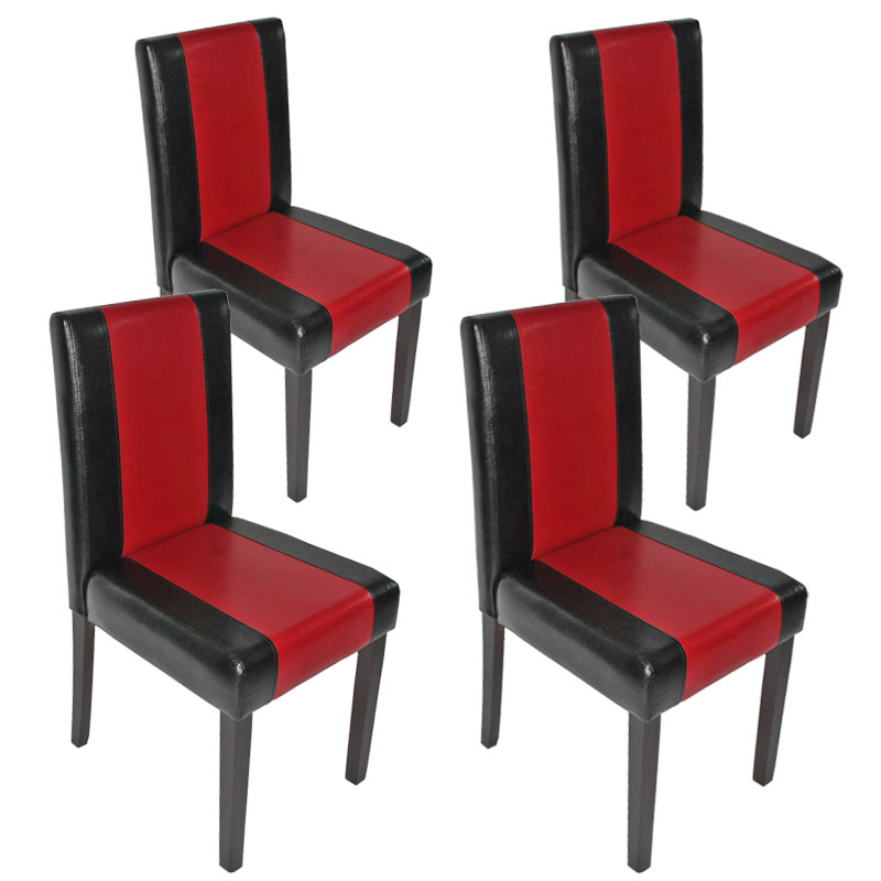 4er-Set Esszimmerstuhl Stuhl Küchenstuhl Littau ~ Kunstleder, schwarz-rot,  dunkle Beine von Heute-Wohnen