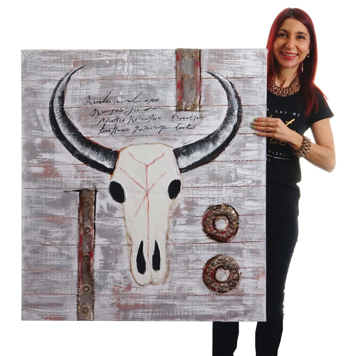 Ölgemälde Stier, 100% handgemaltes Wandbild 3D-Bild Gemälde XL, 100x90cm  von Heute-Wohnen