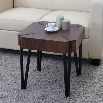 Couchtisch Kos T574, Beistelltisch, 52x50x50cm MVG-zertifiziert ~ Braune Eiche, dunkle Metall-Fe