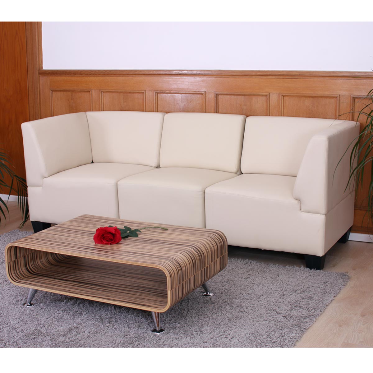 Modular 3-Sitzer Sofa Couch Lyon, Kunstleder ~ creme, hohe Armlehnen von  Heute-Wohnen