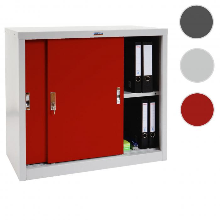 Aktenschrank Valberg T333, Metallschrank Büroschrank, 2 Schiebetüren  83x91x46cm ~ rot von Heute-Wohnen