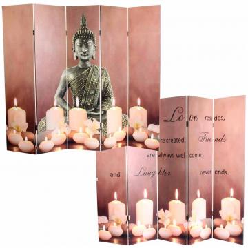 LED-Paravent Buddha, Trennwand Raumteiler, Timer netzbetrieben 180x200cm 15 LEDs