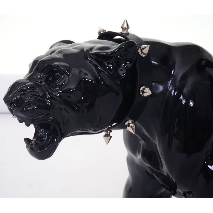 Deko Figur Leopard 59cm, Polyresin Skulptur Panther, In-/Outdoor ~ schwarz  hochglanz mit Halsband von Heute-Wohnen