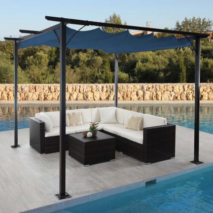 Pergola HWC-C42, Garten Pavillon, stabiles 6cm-Gestell + Schiebedach ~ 3x3m blau