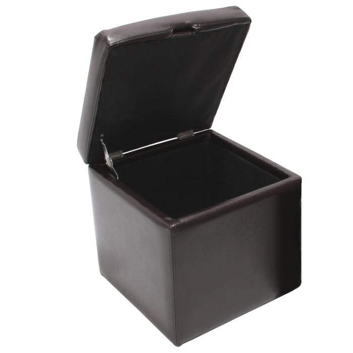 Hocker Sitzwürfel Sitzhocker Aufbewahrungsbox Onex, mit Deckel, Leder +  Kunstleder, 45x44x44cm ~ braun von Heute-Wohnen
