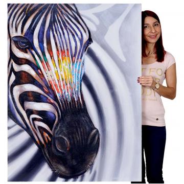 lgemlde Zebrakopf, 100% handgemaltes Wandbild Gemlde XL, 120x90cm