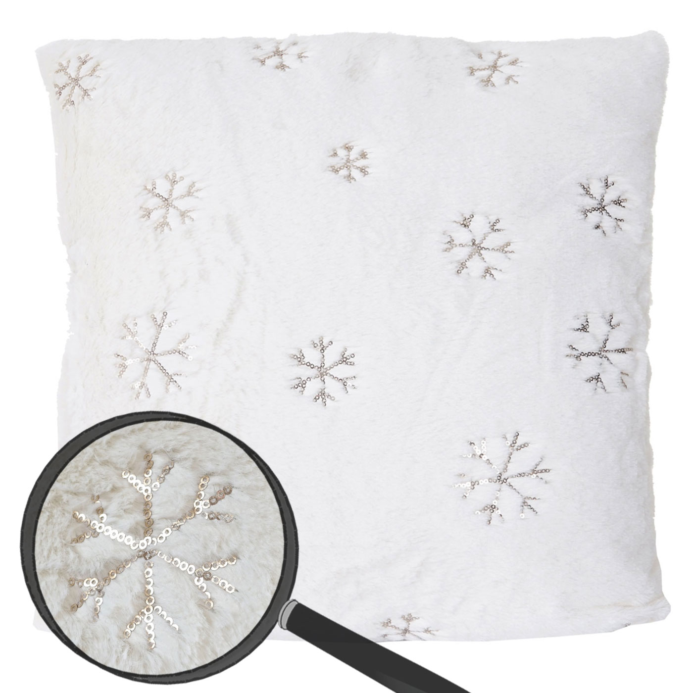 Deko-Kissen Schnee, Sofakissen Zierkissen mit Füllung, flauschig weiß  Pailletten 45x45cm von Heute-Wohnen