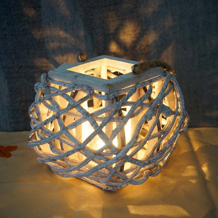 Windlicht 40cm, Hängelaterne Kerzenhalter mit Glaseinsatz 8cm, weiß-grau  von Heute-Wohnen