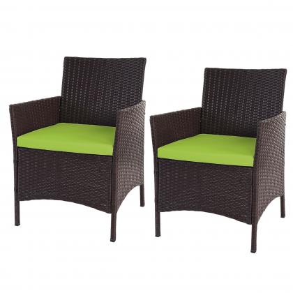 2er-Set Poly-Rattan Gartensessel Halden, Korbsessel ~ braun-meliert, Kissen grn