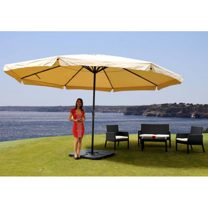 Sonnenschirm Meran Pro, Gastronomie Marktschirm mit Volant Ø 5m  Polyester/Alu 28kg ~ creme mit Ständer von Heute-Wohnen